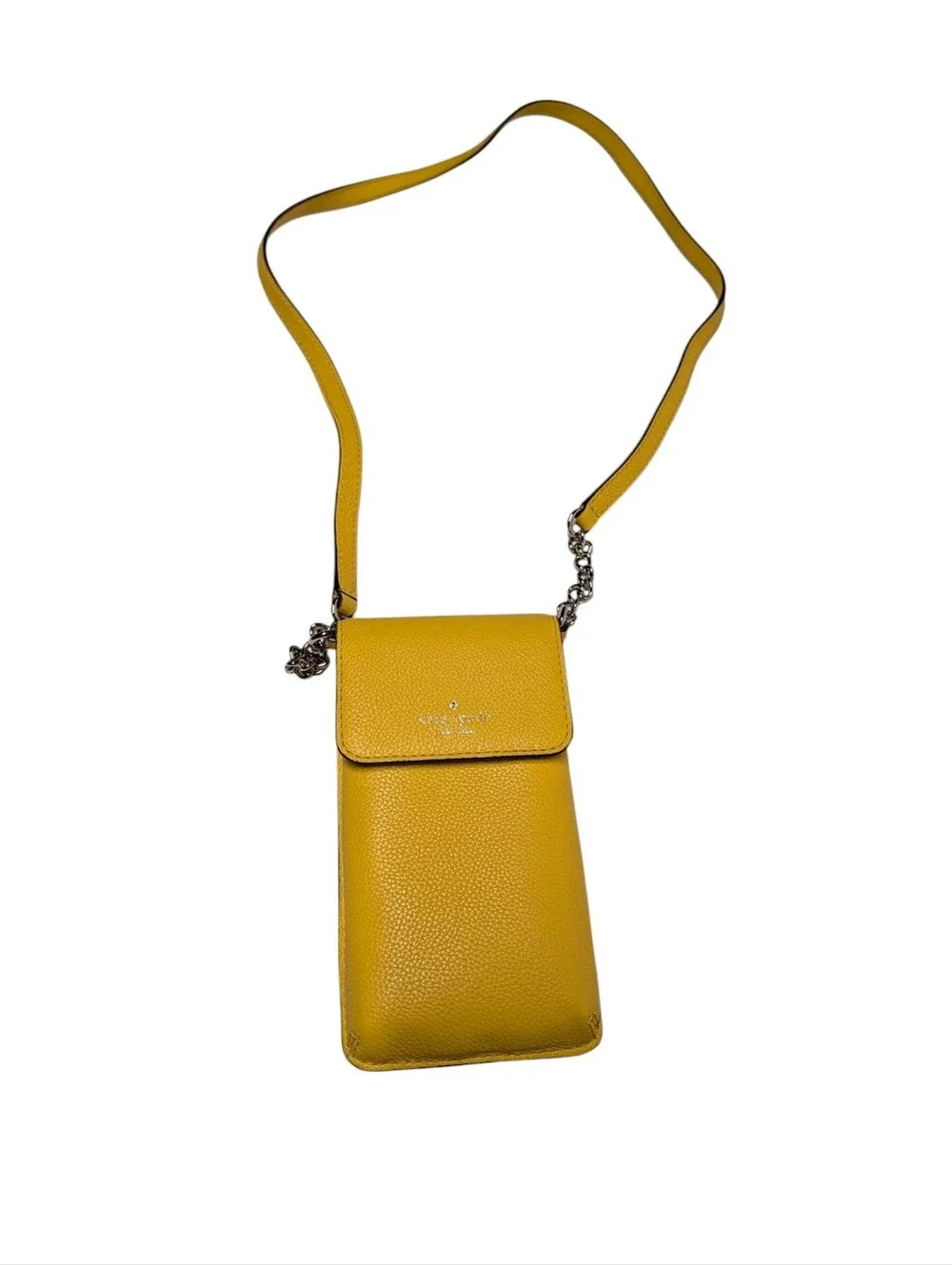 Kate Spade Yellow Phone Crossbody Bag Pebbled Leather Chain Strap NWOT